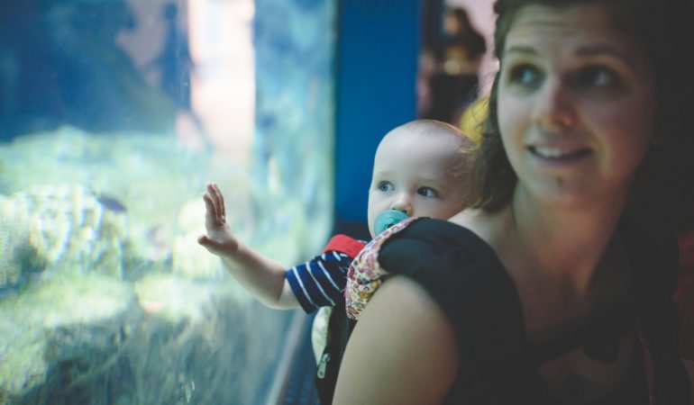 mother and child at aquarium